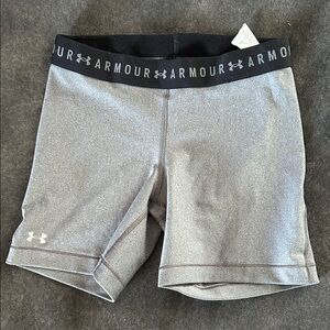 Under Armour Women's Gray Compression Bike Shorts with Black Branded Waistband